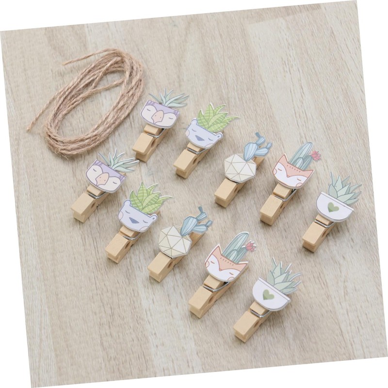 BIUDECO Creative Cactus Wooden Photo Clips 10/Pack Memo Photo Note