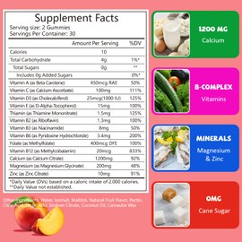 PYUNAFIT Calcium Gummies for Women 1200 mg, Calcium Chewables with Vitamin D3 Magnesium Zinc, Vegan, Sugar Free, Gluten Free, 60 Count