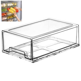 Clear Fridge Drawers, Pull Out Stackable Refrigerator Drawer Organizer Bins Pantry Storage Box Plastic Food Containers for Kitchen Bathroom Office Closet (1 Pack)