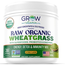 Organic Raw Wheatgrass Juice Powder - USDA Certified Organic Wheatgrass Powder w/Chlorophyll, Trace Minerals & Natural Enzymes - Ultra-Concentrated - Citrus Flavor - (28 Servings)