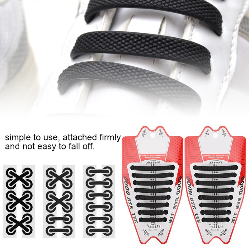 80pcs Silicone Lazy Shoelaces Elastic Black No Tie Shoe Laces
