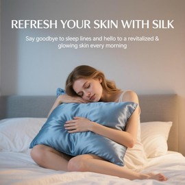 Ravmix Silk Pillowcase for Hair and Skin 21Momme with Hidden Zipper, Both Sides Mulberry Silk Pillow Case Standard 50×75cm, 1PCS, Flint Blue