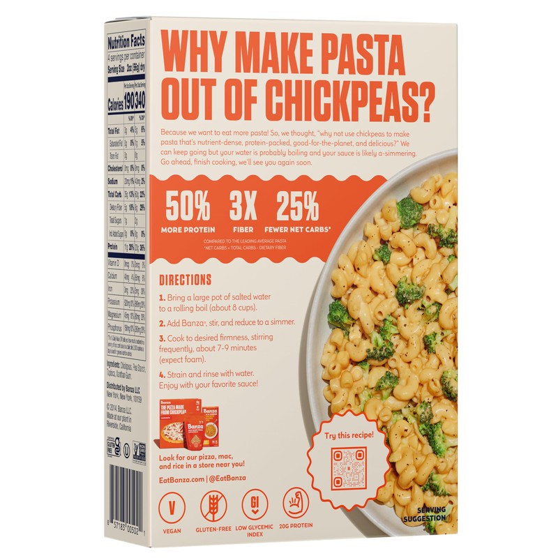 Banza Gluten-Free Chickpea Pasta, Elbows 23g Protein | Lower Carb