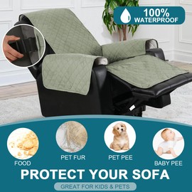Turquoize 100% Waterproof Power Lift Recliner Cover for Elderly Non Slip Recliner Slipcovers for Power Lift Recliner Chairs Recliner Protector for Elderly,Kids,Dog (Power Lift Recliner 22", Sage)