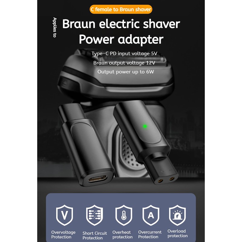 WITRN USB-C to Braun Shaver Charging Adapter, Compatible with Series