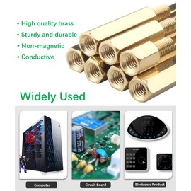 CONPHERON Brass Spacer Hex Spacer Sleeves PCB Board/Boards Male Female Thread Spacer Bolts M2.5 x 10 + 6 mm, Pack of 40