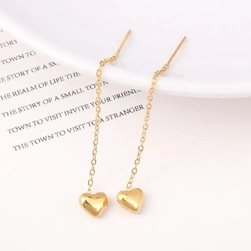 Aretes Corazón Largos Para Mujer Acero Inoxidable Regalos