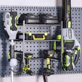 KAFAHOM Leaf Blower and Weed Eater Rack, Lawn Power Tool Organizer Wall Mount, Lawn Tool Storage Rack for Leaf Blower, Weed Eater, Battery, Charger,3-Tier Black