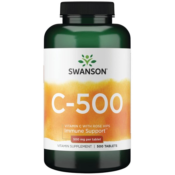 Swanson Vitamin C with Rose Hips Immune System Support Skin Cardiovascular Health Antioxidant Supplement 500 mg 500 Tablets