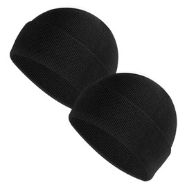 Sibba 2 Pieces Unisex Beanie Hat Soft Lightweight Winter Knit Cuffed Caps Fisherman Beanie Warm Windproof Skull Cap for Men and Women Black, One Size-XL