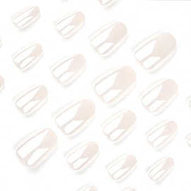24Pcs Chrome White Press on Nails Short Oval False Nails Mirror Reflective Full Cover Glue on Nails Glossy Almond Designs White Fake Nails Reusable Acrylic Nail Kits for Women Girls Manicure Tips