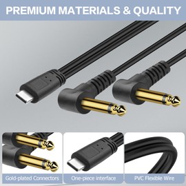 YACSEJAO USB C to 6.35mm TS Audio Cable,1m USB Type C Male to Dual 6.35mm Mono Male 1/4 inch Stereo Splitter Cable for Phone,Laptop,Amplifier,Mixer (Right Angle)