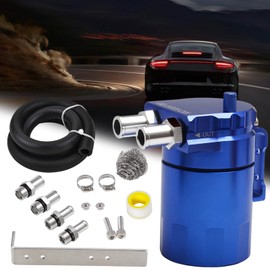 PWR FEVER Upgraded Baffled Oil Catch Can Kit Aluminum Reservoir Tank with 3/8" Strengthened NBR Fuel Line Blue 400ml