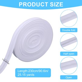 25.15 Yards Double Fold Bias Tape, 1/2 Inch Wide Polyester Cotton Bias Binding Tape Maker for Sewing Seaming Hemming Elastic Quilting & DIY Projects (White)