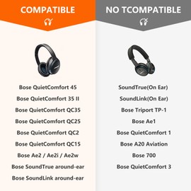 Toyoso Replacement Ear Pads for Bose QuietComfort 45/ QC35 ii/ QC35/ QC25/ QC2/ QC15/ Ae2/ Ae2i/ Ae2w/ SoundTrue/Link Around-Ear Headphones, Bose Earpads Cushions with Soft Protein Leather, Gray