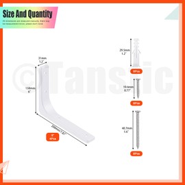 Tanstic 4 Pack 8 Inch L Shape Shelf Brackets, Heavy Duty Decorative Shelf Brackets Wall Floating Shelf Bracket, L Corner Brace Angle Brackets Shelf Support with Screws for DIY Shelving(White)