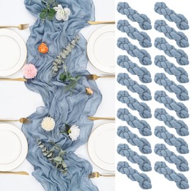 Teruntrue 20 Pack Gauze Table Runner - 10FT, Dusty Blue, Boho & Romantic Style for Wedding, Party & Decoration