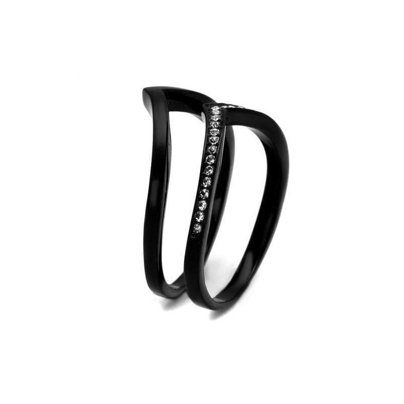 YourJewelleryBox Wedding Engagement Simulated Diamond Ring Stainless Steel Black Wishbone