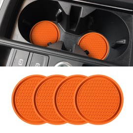 Kutyun 4PCS Car Cup Coaster, 2.75 Inch Universal Auto Car Cup Holder Insert Coasters, Non-Slip Silicone Drink Car Cup Mat, Car Interior Accessories for Women and Men (Orange, Drillless)