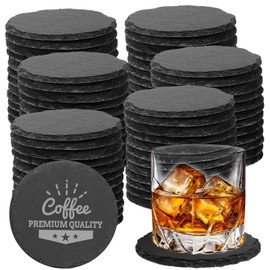 72 PCS Black Natural Slate Coasters Bulk Set 4 Inch Laser Engraving Blanks with Anti-Scratch Bottoms for Home, Office, Bar, Gifts (Round Coasters)