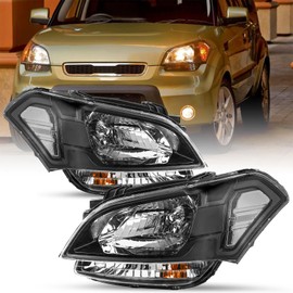 SOCKIR Halogen Projector Headlight for 2010 2011 Kia Soul Halogen Headlights Black Housing Clear Reflector, Left Driver Side Headlamps
