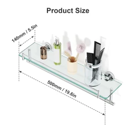 KOCOK 20-Inch Floating Tempered Glass Bathroom Shelf with Towel Bar - Chrome Polished & Stainless Steel, Wall Mount