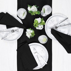 Solino Home Linen Table Runner 108 Inches Long - 100% Pure Linen Classic Hemstitch Black Table Runner 16 x 108 Inch for Dining, Wedding, Parties, Spring, Mothers Day, Easter Decorations