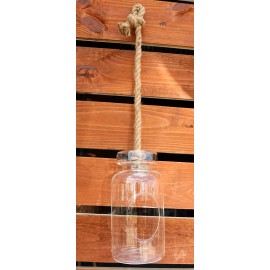 Farmhouse Rustic Country Hanging 11" H Glass Bottle Terrarium With Jute Strings
