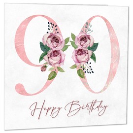 90th Birthday Card for Women - Floral 90th Birthday Cards for 90 year old woman Ninety Ninetieth Ladies Nan Grandma Mum Aunt Sister Mom Friend