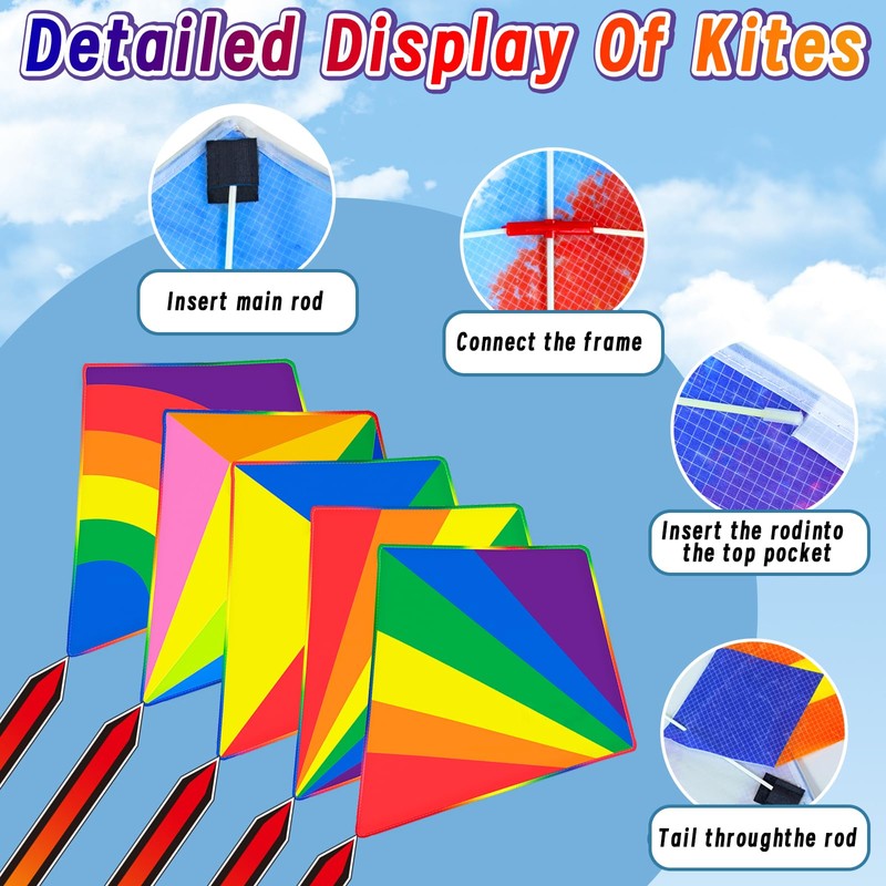 QUANA 5 Pack Kites for Kids and Adults, Diamond Kites