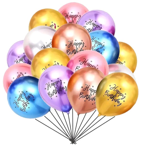 Ovanda Happy Birthday Colourful Metallic Balloons, Pack of 24 Colourful