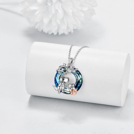 URONE Cat/Fox/Cow/Mermaid/Dinosaur Crystal Necklace 925 Sterling Silver Animal Necklace Cute Animal Jewelry Gifts for Women, Sterling Silver, Crystal