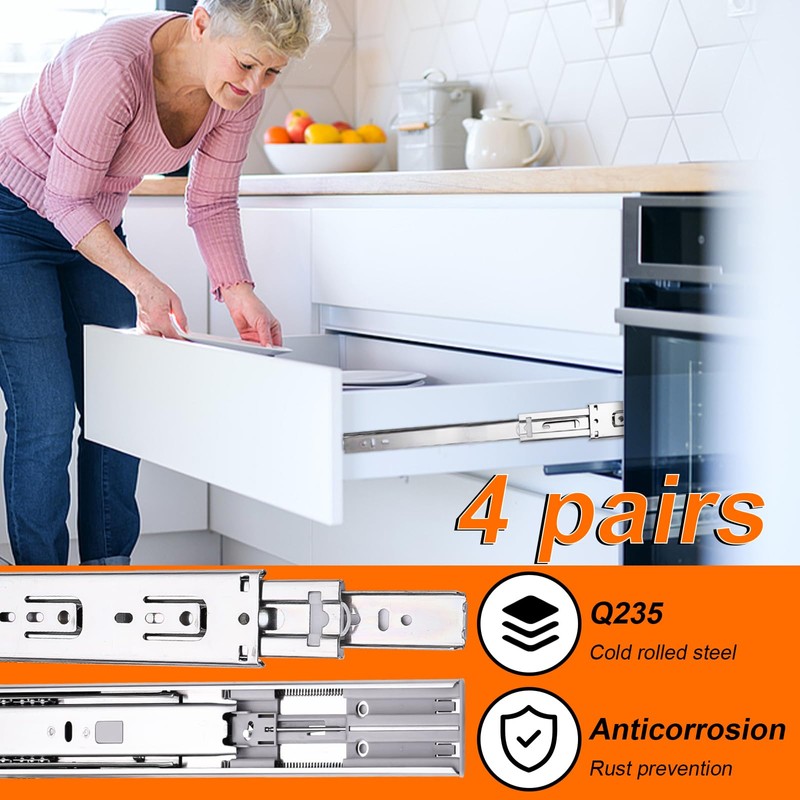 10 inch Drawer Slides 4 Pairs (8pcs) Soft Close 3