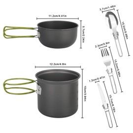 YYTECH Camping Cookware Set, Aluminium Camping Pot, Outdoor Cookware with Foldable Cutlery, Camping Tableware for 2 People, Picnic Pot, Mini Camping Cooking Set for Picnic Hiking