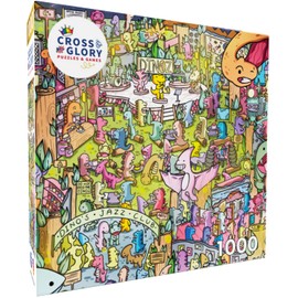 Jurassic Jive: A Night of Dino Jazz by Cross & Glory - Whimsical 1000 Piece Jigsaw Puzzle, Eco-Friendly, Prehistoric Jazz Club Theme with Colorful Dinosaurs, for Adults and Kids