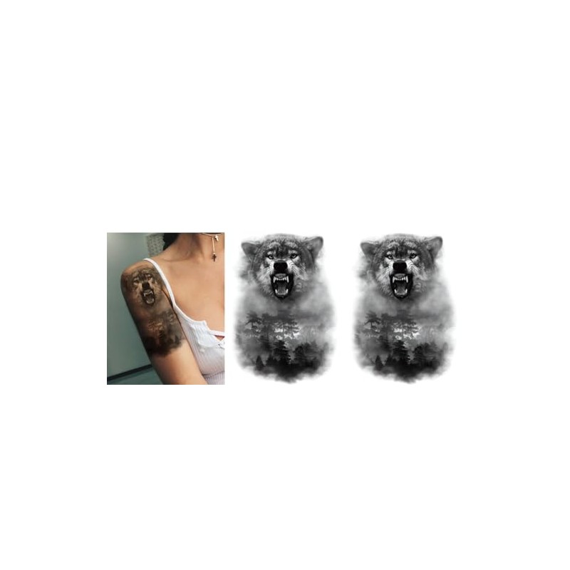2 Sheets Temporary Wolf Tattoo Forest Tattoo Animal Tattoo Arm