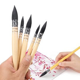 Watercolour Brush Set, 4 Pieces Artist Brushes, Watercolour Brushes, Professional Natural Squirrel Hair, Round, Fine Tip, Ideal for Watercolour and Gouache Painting, Sizes #1#3#5#6