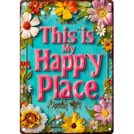 FWBOYSV Vintage Tin HAPPY PLACE Sign Retro Metal Sign,Suitable for home, street, shop, garage, bar, farm, garden - multi-purpose metal sign for indoor/outdoor use Plaque 8x12 Inch