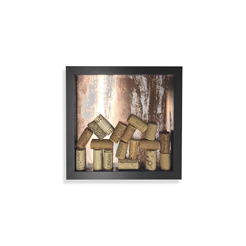 Wine Cork Shadow Box, Farmhouse Glam, Black & Rose Gold,