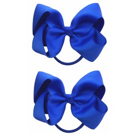 ZOONAI 4 Inch Baby Girl Toddlers Hair Bows Elastic Hair Tie Accessories Bow Ponytail Holder Rubber Hair Bands for Girls Kids Teens - Set of 2 (Deep Blue)