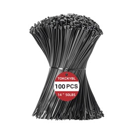 TOKCKYBL 14 Inch Zip Ties (100 PCS) – Heavy Duty 50lbs Tensile Strength, UV Resistant Black Cable Ties for Indoor & Outdoor Use, Durable Nylon Wire Ties for Organizing Cables, Garden, Garage