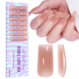 Soft Gel Nail Tips - BTArtbox Press On Nails Medium 150Pcs 2 in 1 X-coat Tips with Tip Primer Cover, One-Step Square Gel x Nail Tips Fake Nails 15 Sizes for Nail Extensions