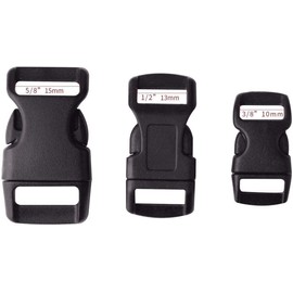 Golden Pearl 5/8, 1/2, and 3/8 inch(20 Each) Black Plastic Contoured Side Release Buckles for Paracord Bracelets-60pcs