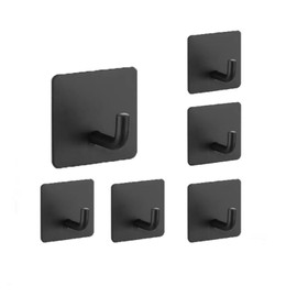 6-Pack Stainless Steels Adhesive Wall Hooks Black,Easy Installation Without Drilling Holes Hooks For Hanging Heavy Duty，Key Hooks For Wall，For Bathroom Kitchen Indoor Outdoor Non-Tracking Hooks