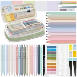 HRFGWDD 52 PCS Aesthetic School Supplies with Highlighters, Mechanical Pencils, Color Ink Gel pens, Pencil Case, Bible Study Supplies, Pens Pencils and Highlighters Set, Stationary Set for Student