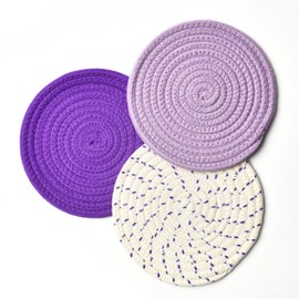 Pot Holders Set Trivets Set 100% Pure Cotton Thread Weave Hot Pot Holders Set (Set of 3) Stylish Coasters, Hot Pads, Hot Mats, Spoon Rest For Cooking and Baking by Diameter 7 Inches (Purple)