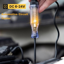 Test Light Automotive, Circuit Tester 6V-12V-24V Car Electrical Pen with Alligator Clip Long Stainless Probe, Continuity Voltage Fuse Dual Color Polarity Indicator for RV,SUV, Sedan and Truck
