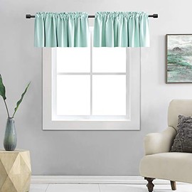 DONREN 12 Inch Length Blackout Window Valances for Loft - Aqua Kitchen Valances with Rod Pocket (42 x 12 Inch,2 Panels)