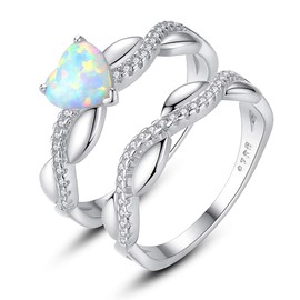 VIKI LYNN Synthetic Opal Ring Women's Engagement Ring 925 Sterling Silver Heart Opal Ring Set for Wedding, Eternity and Engagement, Synthetic opal Cubic Zircon, Opal