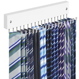 Tie Rack Belt Hanger Wall Mounted, Lomrsiul Non Slip 180 Degree Rotating Tie Organizer for Men Closet with 18 Hooks Closet Organizers and Storage for Tie Belt Necklace Purse Scarf Bag White 1 Pack